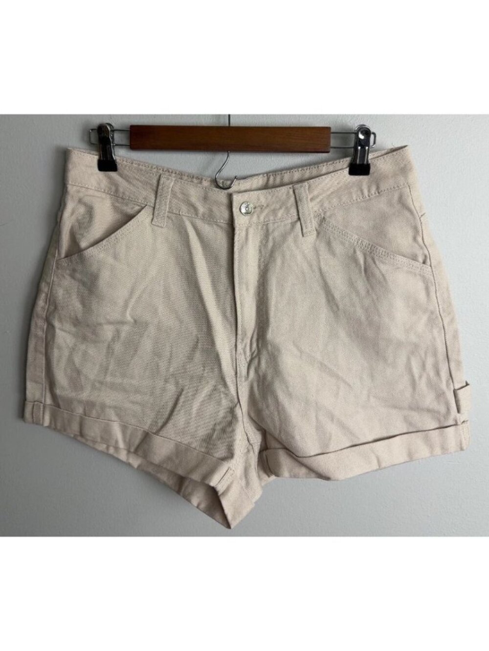 NWT H&M Divided Utility Denim Shorts Beige Size 10 Rolled Hem Women’s